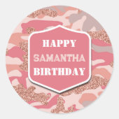 Camouflage Roos Gold Blush Roze Camo Verjaardag Ronde Sticker (Voorkant)