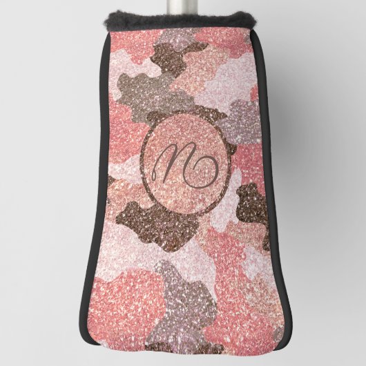 Camouflage Roos Gold Camo Glitter Glam Monogram Golfheadcover (Draai 90)