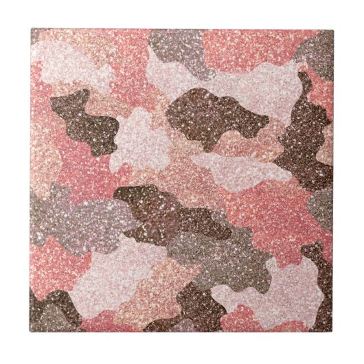 Camouflage Roos Gold Camo Glitter Glam Monogram Tegeltje (Voorkant)