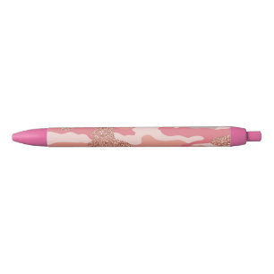 Camouflage Roos Goud Blush Roze Camo Patroon Zwarte Inkt Pen