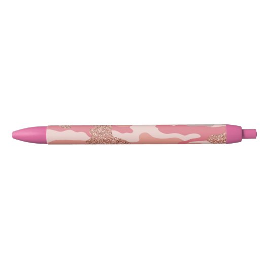 Camouflage Roos Goud Blush Roze Camo Patroon Zwarte Inkt Pen (Voorkant)
