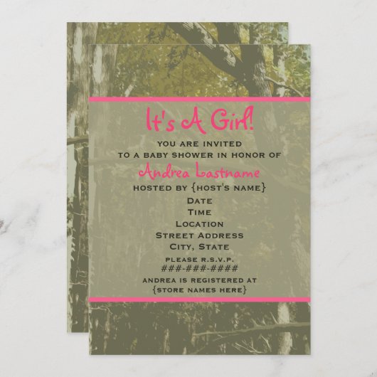 Camouflage & Roze Baby shower Uitnodiging (Voorkant / Achterkant)