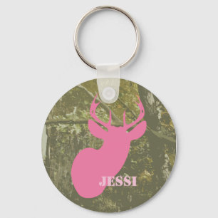 Camouflage & Roze Der Hoofd Gepersonaliseerde Sleu Sleutelhanger