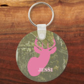 Camouflage & Roze Der Hoofd Gepersonaliseerde Sleu Sleutelhanger (Voorkant)