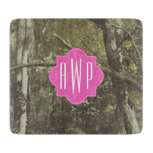 Camouflage + Roze monogram Snijplank (Voorkant)
