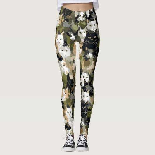 Camouflage Schattigee katten Leggings (Voorkant)