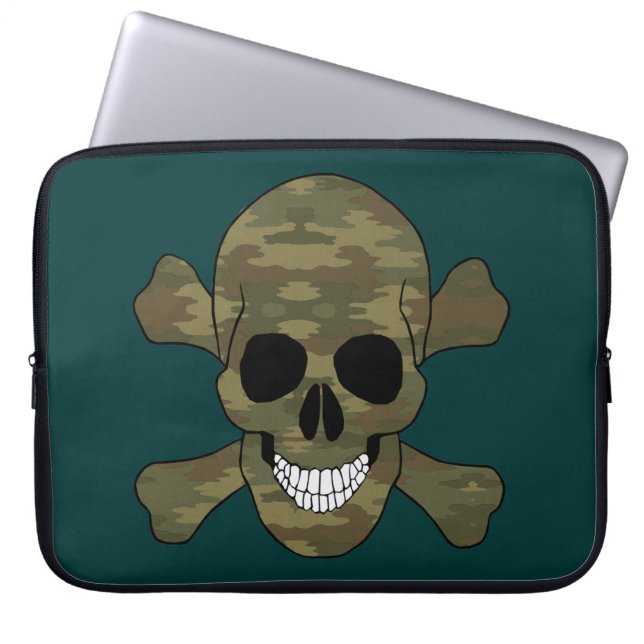 Camouflage, schedel en beenderen, laptophoes laptop sleeve (Voorkant)