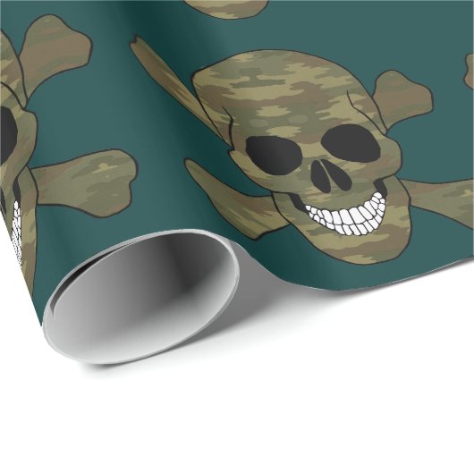 Camouflage Schedel en Kruisbeenderen inpakpapier (Rol Hoek)