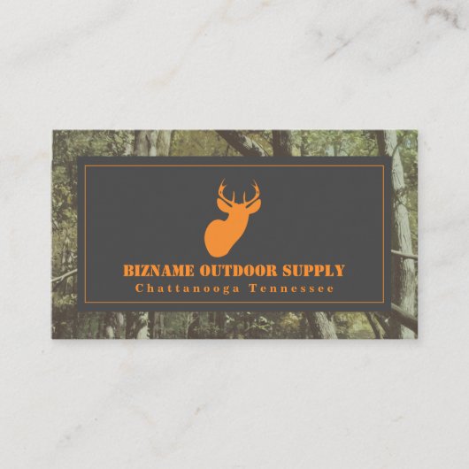 Camouflage + Sinaasappel Herten Outdoor Retail Visitekaartje (Voorkant)