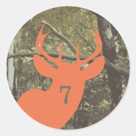 Camouflage + Sinaasappel Herten Verjaardag Ronde Sticker (Voorkant)