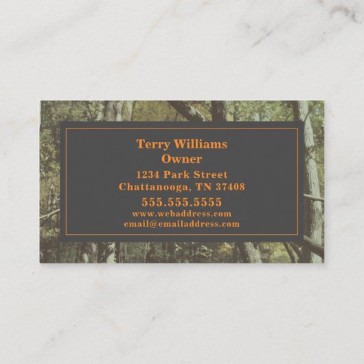 Camouflage + Sinaasappel Outdoor Retail Visitekaartje (Achterkant)