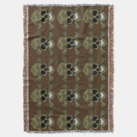 Camouflage Skull and Crossbones Throw Blanket Deken (Voorkant Verticaal)