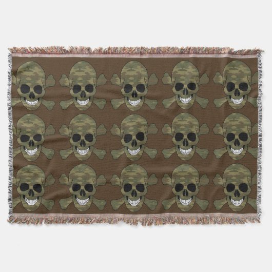 Camouflage Skull and Crossbones Throw Blanket Deken (Voorkant)