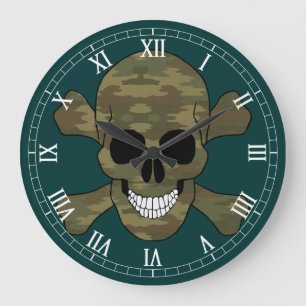 Camouflage Skull en Crossbone Roman Numeral Clock Grote Klok