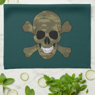 Camouflage Skull en Crossbones Keukenhanddoek