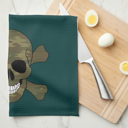 Camouflage Skull en Crossbones Keukenhanddoek (Quarter Fold)