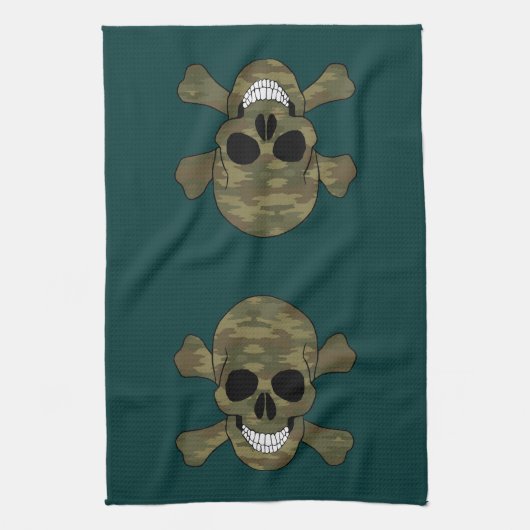 Camouflage Skull en Crossbones Keukenhanddoek (Verticaal)
