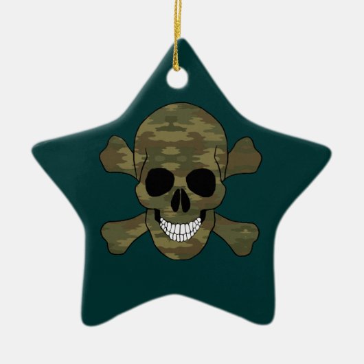 Camouflage Skull en Crossbones Star-Ornament Keramisch Ornament (Voorkant)