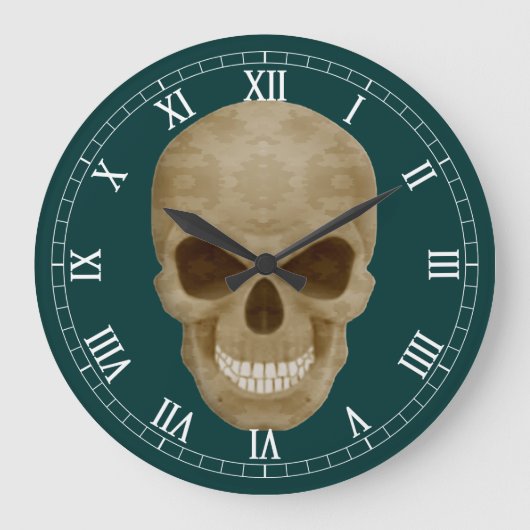 Camouflage Skull Roman Numeral Clock Grote Klok (Voorkant)