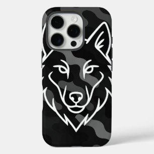 Camouflage Spirit – White Wolf Line Art iPhone 16 Pro Hoesje