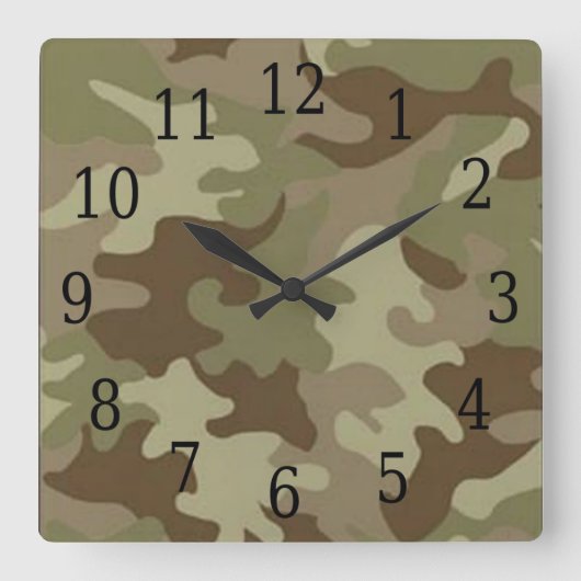 Camouflage Square Clock Vierkante Klok (Voorkant)