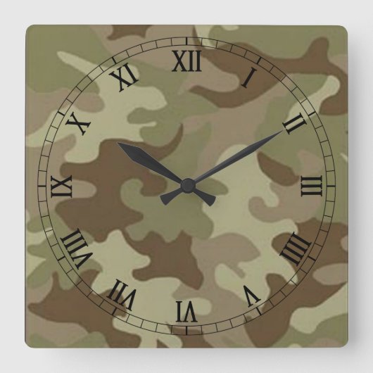 Camouflage Square Roman Numeras Clock Vierkante Klok (Voorkant)