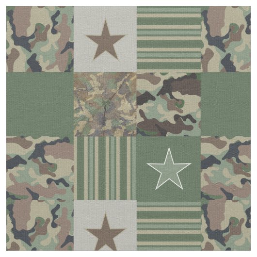 Camouflage Sterren Strepen Khaki Patchwork Patchwo Stof (Close Up)