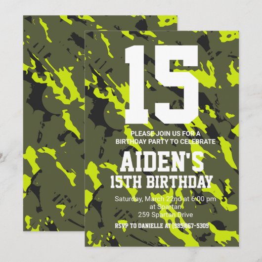 Camouflage verjaardag uitnodigen kaart (Voorkant / Achterkant)