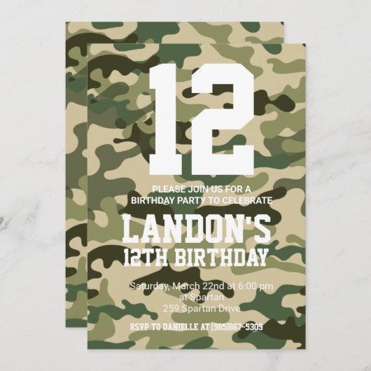 Camouflage verjaardag uitnodigen kaart (Voorkant / Achterkant)