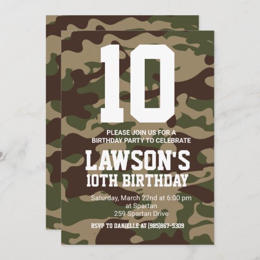 Camouflage verjaardag uitnodigen kaart (Voorkant / Achterkant)