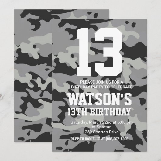 Camouflage verjaardag uitnodigen kaart (Voorkant / Achterkant)