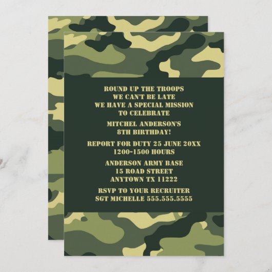 Camouflage Verjaardagsfeestje Uitnodigen - Realist Kaart (Voorkant / Achterkant)