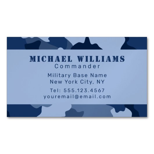 Camouflage Woodland Camo Blue Navy Monogram Magnetisch Visitekaartje (Voorkant)