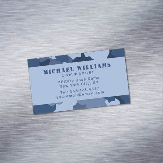 Camouflage Woodland Camo Blue Navy Monogram Magnetisch Visitekaartje (Voorbeeld)