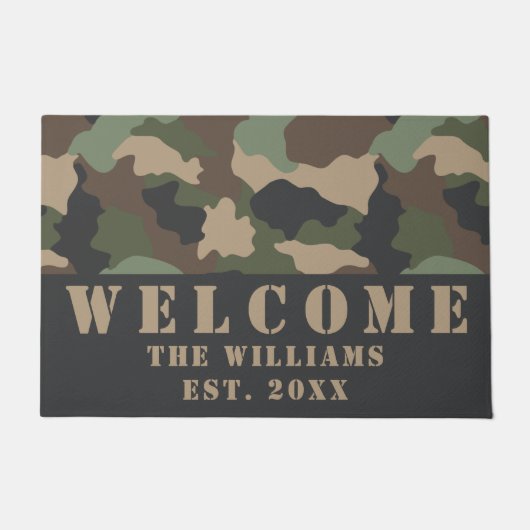 Camouflage Woodland Camo Khaki Black Name Welkom Deurmat (Voorkant)