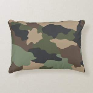 Camouflage Woodland Camo Khaki Groen Tan Zwart Accent Kussen