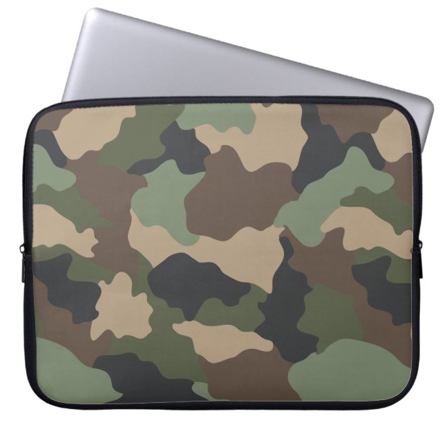 Camouflage Woodland Camo Khaki Tan Black Laptop Sleeve (Voorkant)
