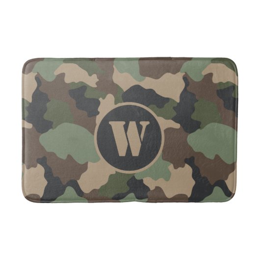 Camouflage Woodland Camo Khaki Tan Black Monogram Badmat (Voorkant)