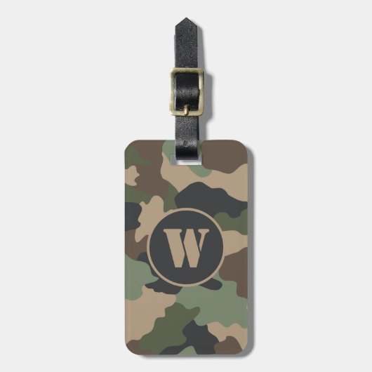 Camouflage Woodland Camo Khaki Tan Black Monogram Bagagelabel (Voorkant verticaal)