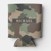 Camouflage Woodland Camo Khaki Tan Black Monogram Blikjeskoeler (Voorkant)