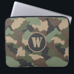 Camouflage Woodland Camo Khaki Tan Black Monogram Laptop Sleeve<br><div class="desc">Draag uw laptop in stijl met deze camouflage pattereerde laptophoes. Dit trendy houten camo-patroon bevat kleuren in kaki, saliegroen, bruin, bruin en houtskoolzwart. Pas aan met uw monogrammed initiaal in een tan stencil typografie op zwart. Een uniek geschenk voor familie en vrienden die in het leger zijn, of die toevallig...</div>