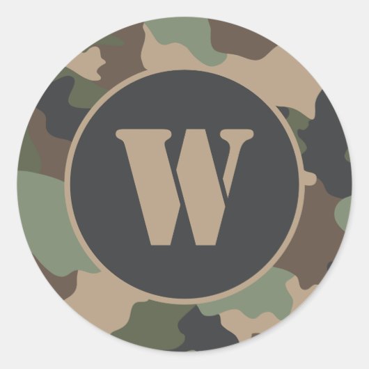 Camouflage Woodland Camo Khaki Tan Black Monogram Ronde Sticker (Voorkant)