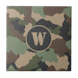 Camouflage Woodland Camo Khaki Tan Black Monogram Tegeltje