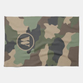 Camouflage Woodland Camo Khaki Tan Black Monogram Theedoek (Horizontaal)