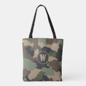 Camouflage Woodland Camo Khaki Tan Black Monogram Tote Bag (Achterkant)