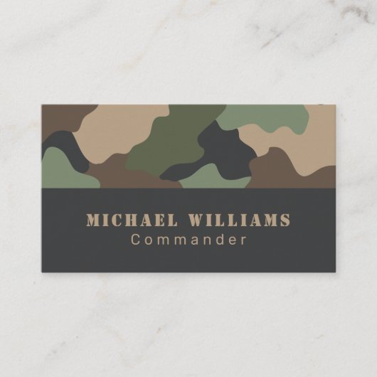 Camouflage Woodland Camo Khaki Tan Black Monogram Visitekaartje (Voorkant)