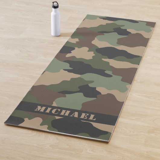 Camouflage Woodland Camo Khaki Tan Black Monogram Yogamat (In situ)