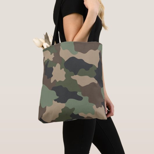 Camouflage Woodland Camo Khaki Tan Black Tote Bag (Dichtbij)