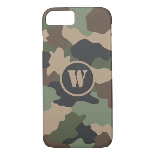 Camouflage Woodland Camo Militair Khaki Monogram Case-Mate iPhone Case (Achterkant)