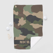 Camouflage Woodland Camo Militaire Khaki Monogram Golfhanddoek (Insitu)
